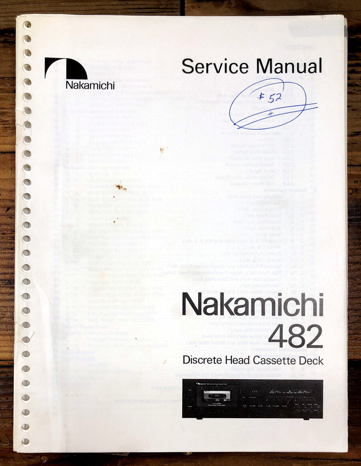 Nakamichi 482 Discrete Head Cassette Deck Service Manual *Original*