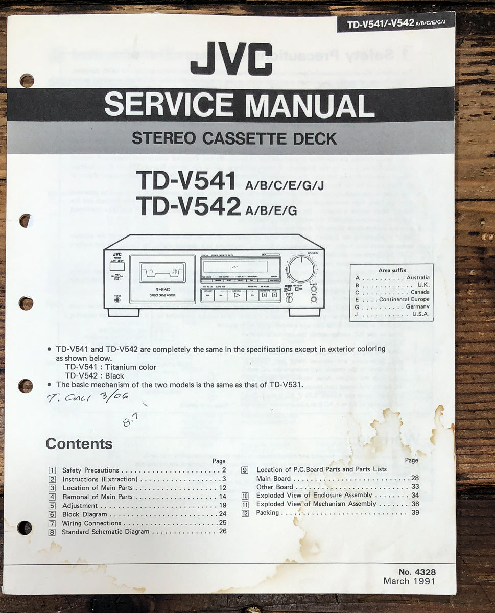 JVC TD-V541 TD-V542 Cassette Service Manual *Original*