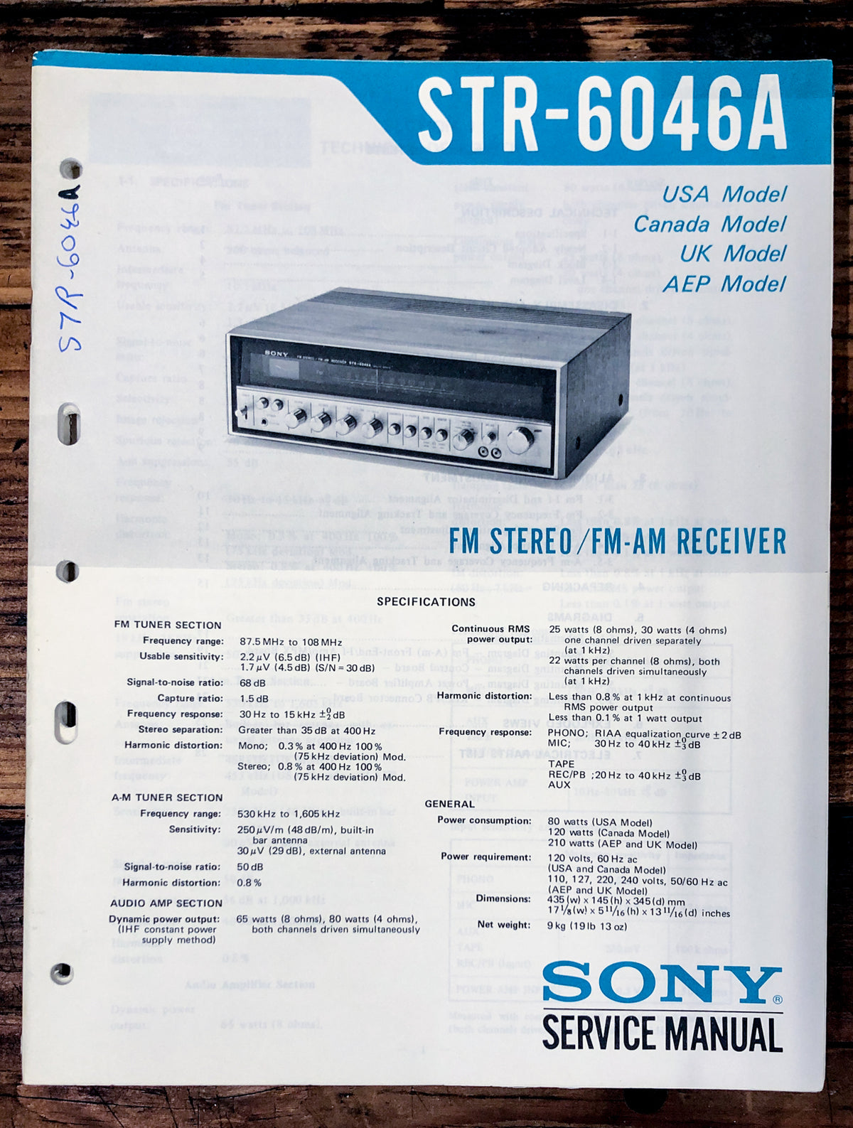 Sony STR-6046A Receiver Service Manual *Original*