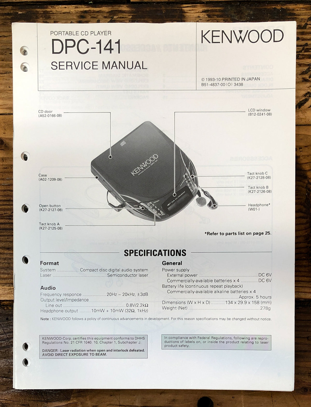 Kenwood DPC-141 CD Player Service Manual *Original*