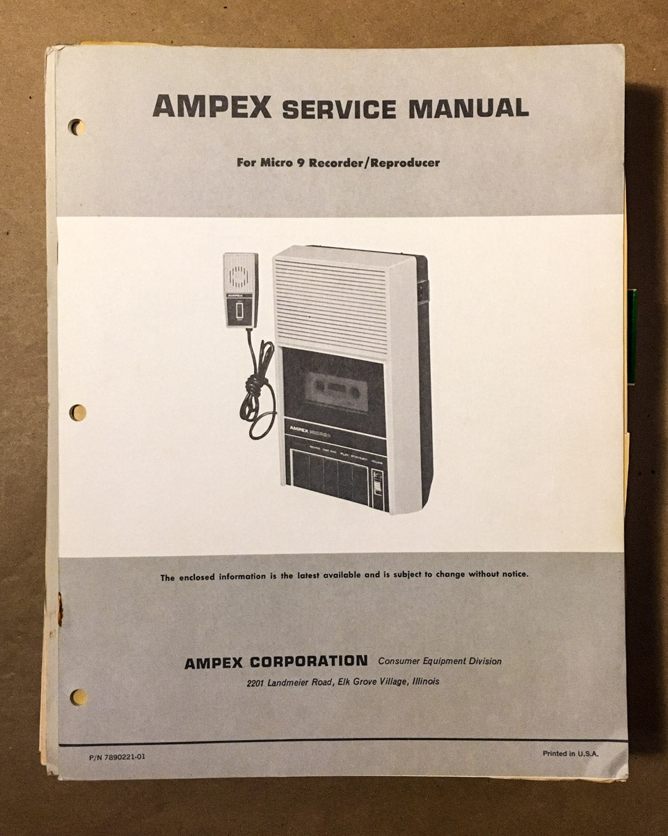 Ampex Micro 9 Cassette Service Manual *Original*