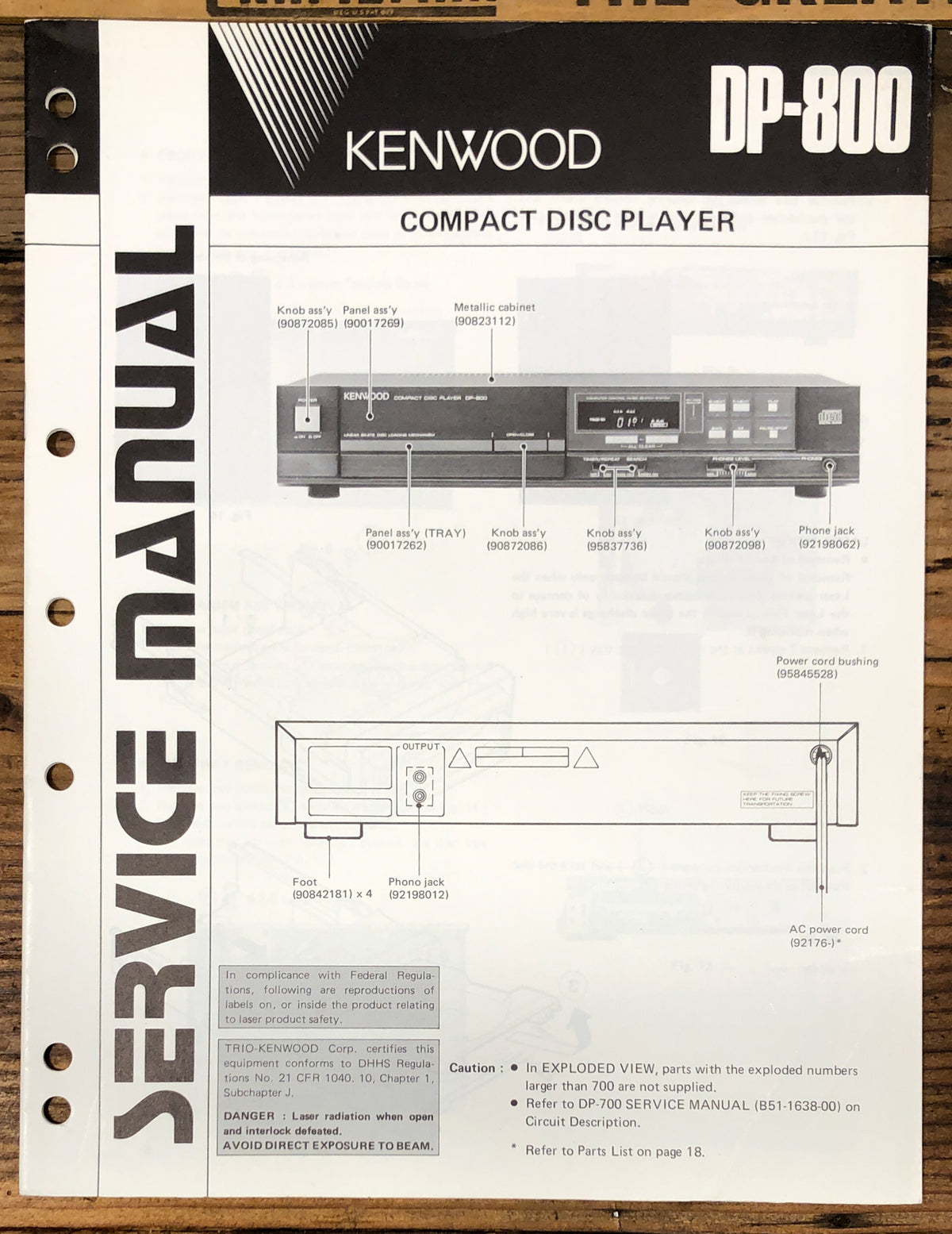 Kenwood DP-800 CD Player Service Manual *Original*