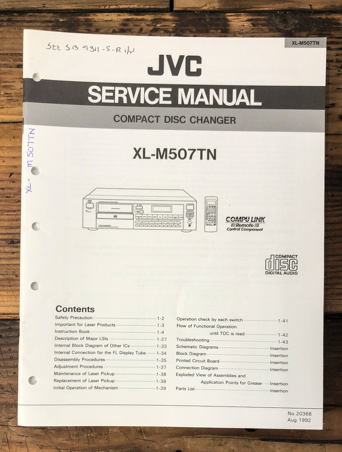 JVC XL-M507 TN CD Player Service Manual *Original*