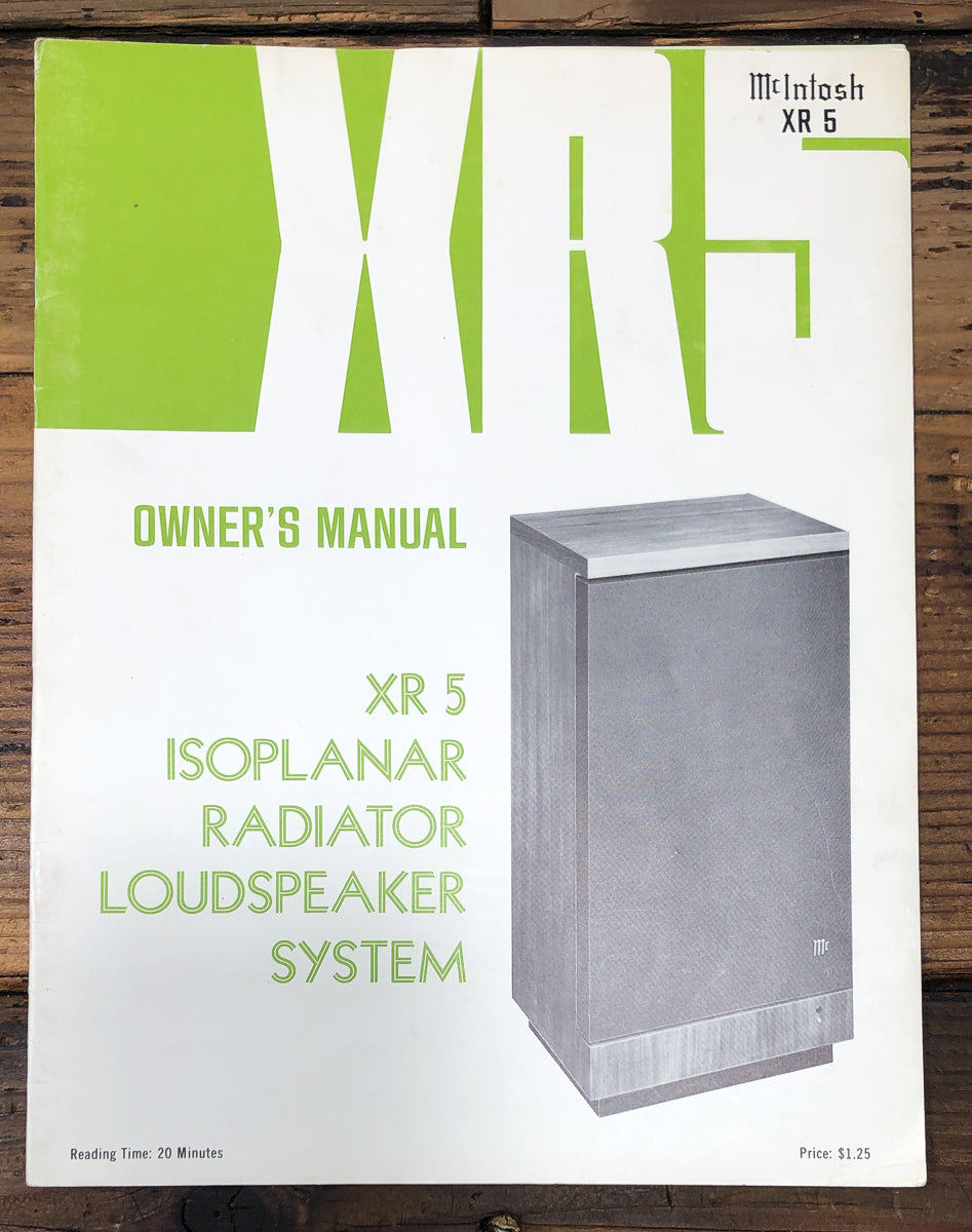 McIntosh XR5 XR-5 Speaker Owners / User Manual *Original*