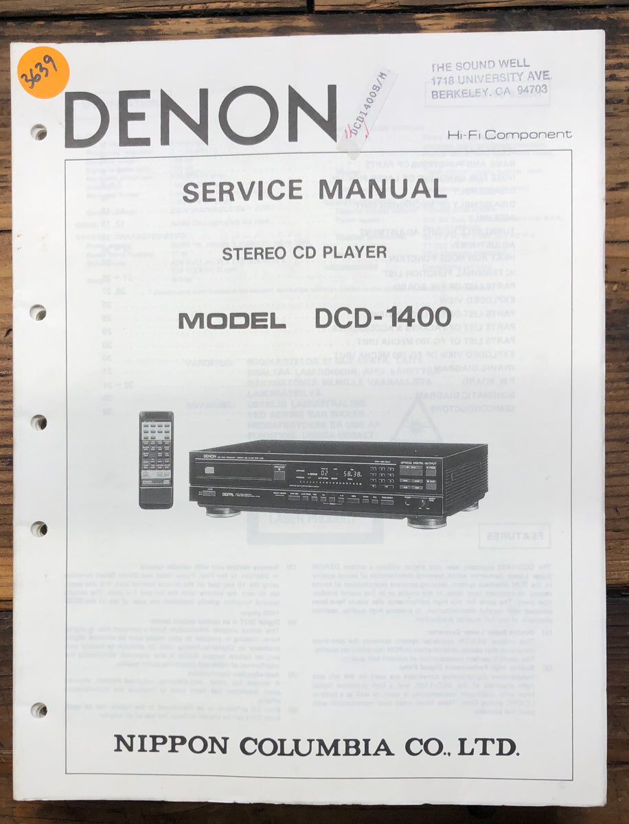 Denon DCD-1400 CD Player Service Manual *Original*