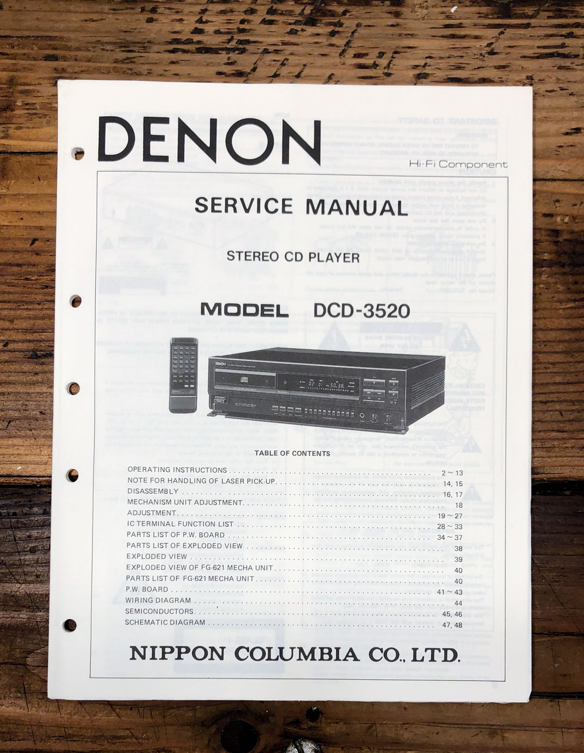 Denon DCD-3520 CD Player Service Manual *Original*