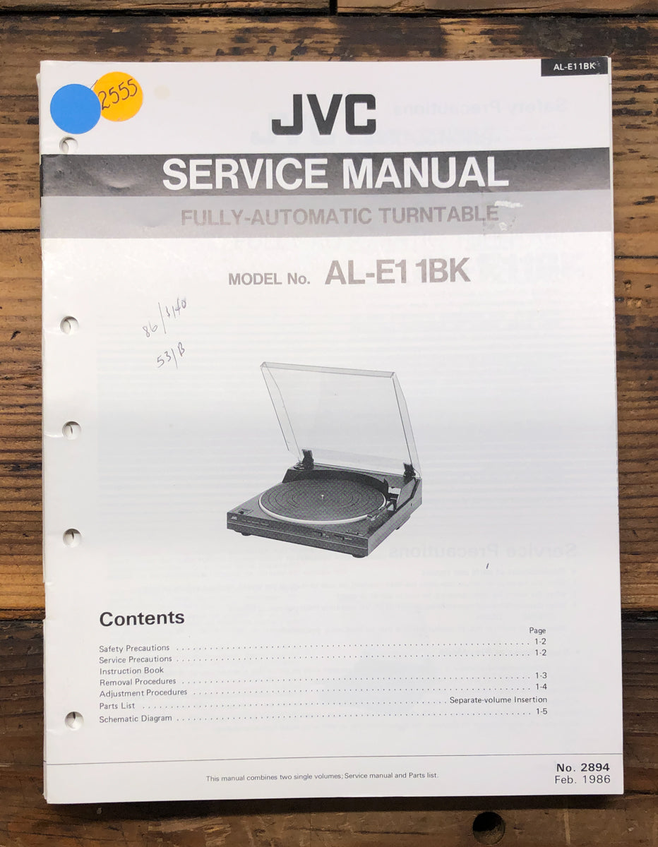 JVC AL-E1 Record Player / Turntable Service Manual *Original*