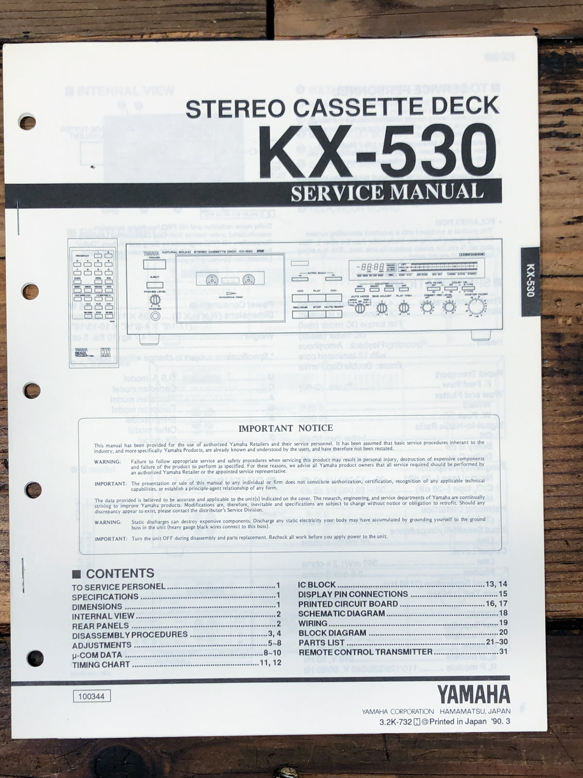 Yamaha KX-530 Cassette Service Manual *Original*