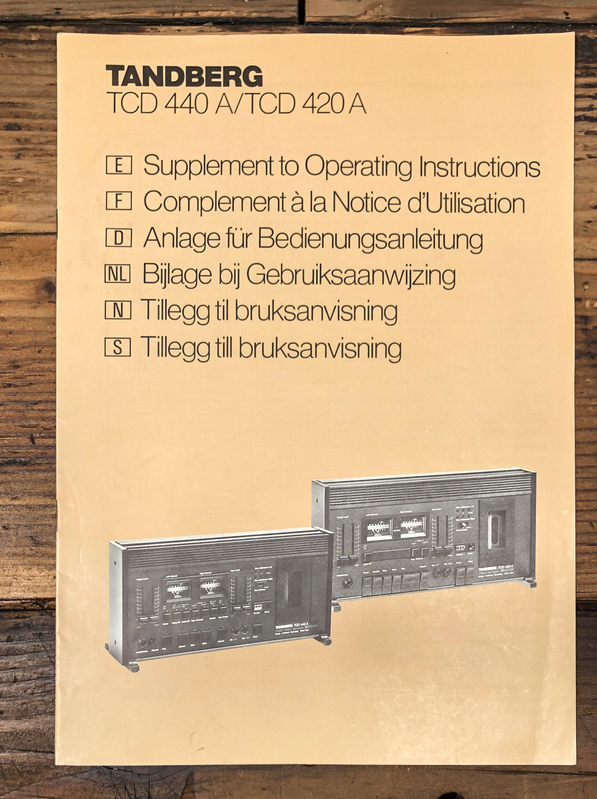 Tandberg Model TCD 420 A TCD 440 A Cassette Supp. Owners / User Manual *Orig*