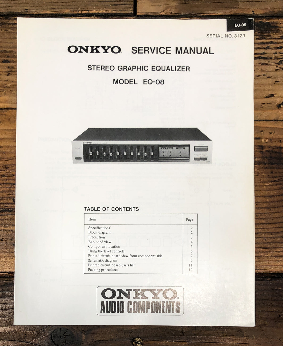 Onkyo EQ-8 Equalizer Service Manual *Original*