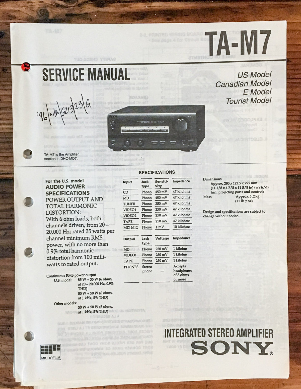 Sony TA-M7 Amplifier Service Manual *Original*