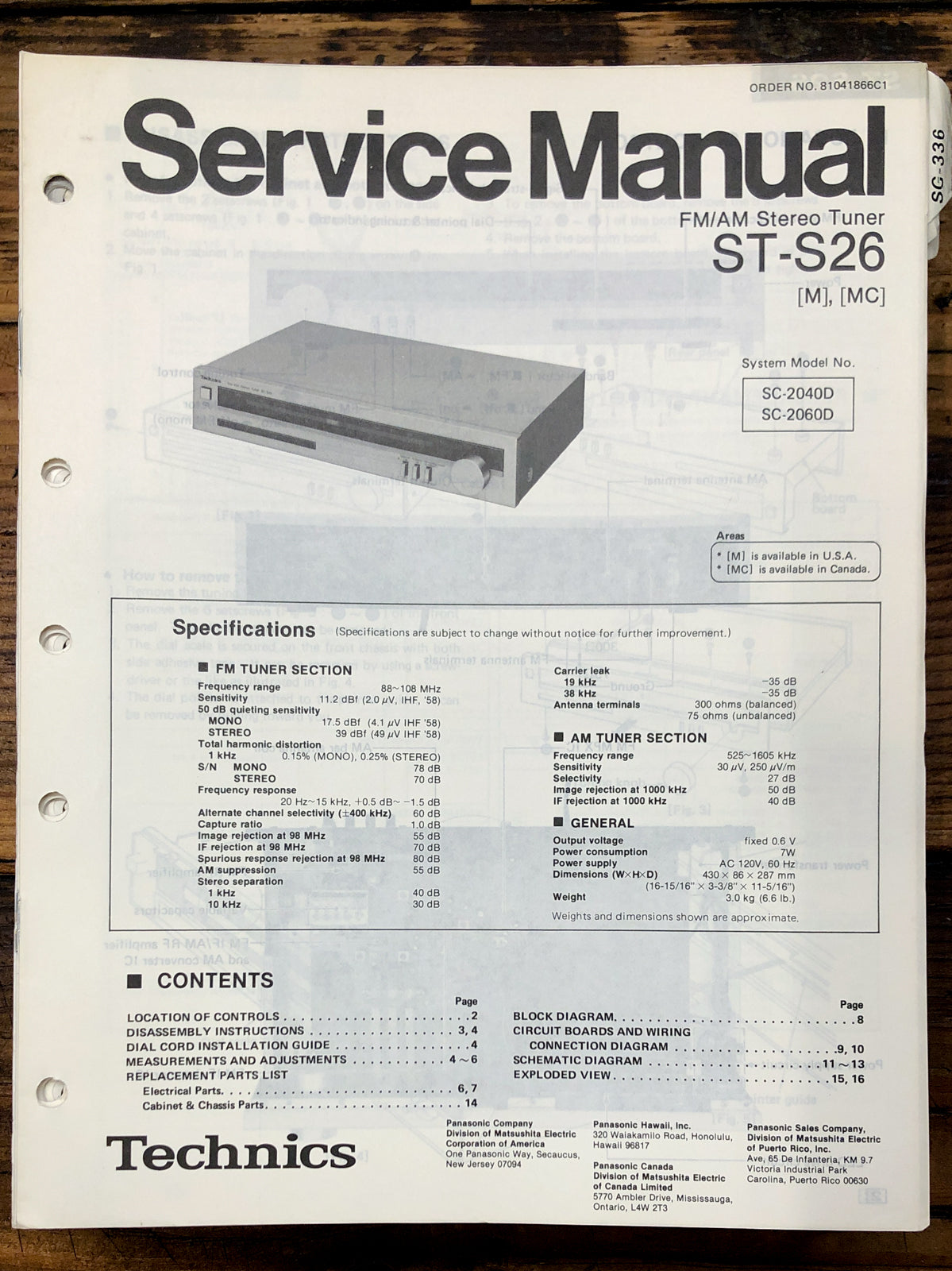 Technics ST-S26 Tuner Service Manual *Original*