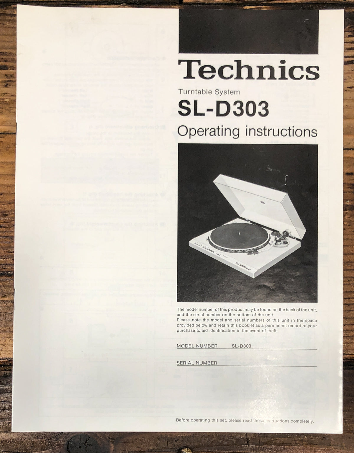 Technics SL-D303 Record Player / Turntable Owners / User Manual *Original*