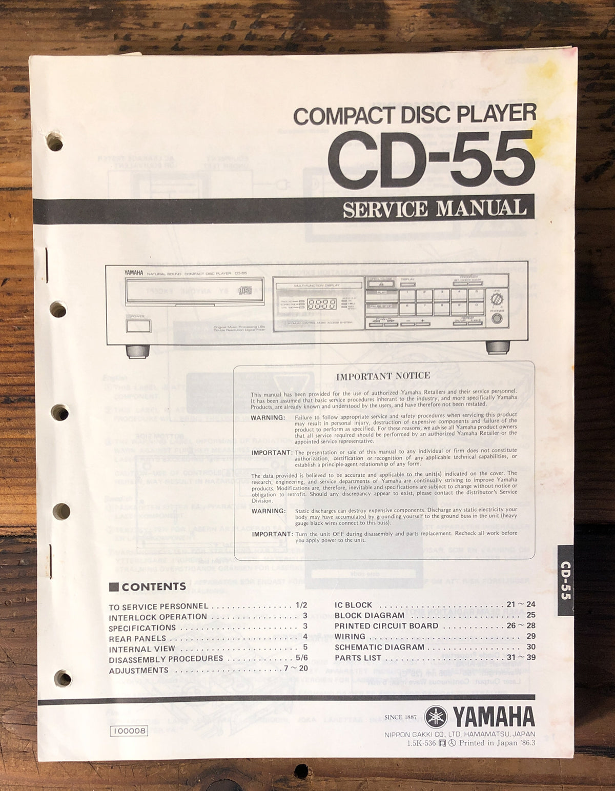 Yamaha CD-55 CD Player Service Manual *Original*
