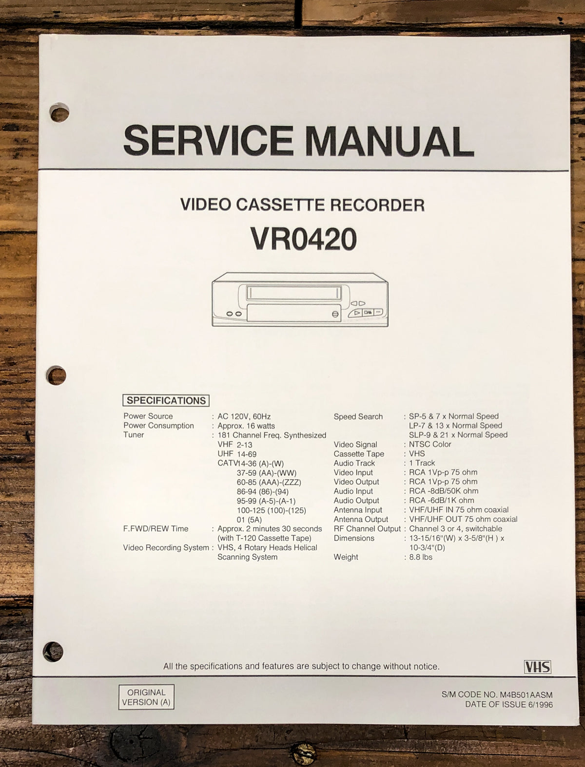 Orion VR0420 VCR Service Manual *Original*