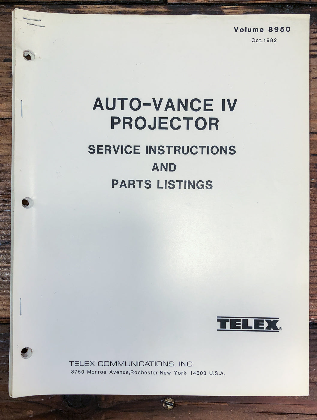 Telex Auto-Vance IV Projector Service Manual *Original*