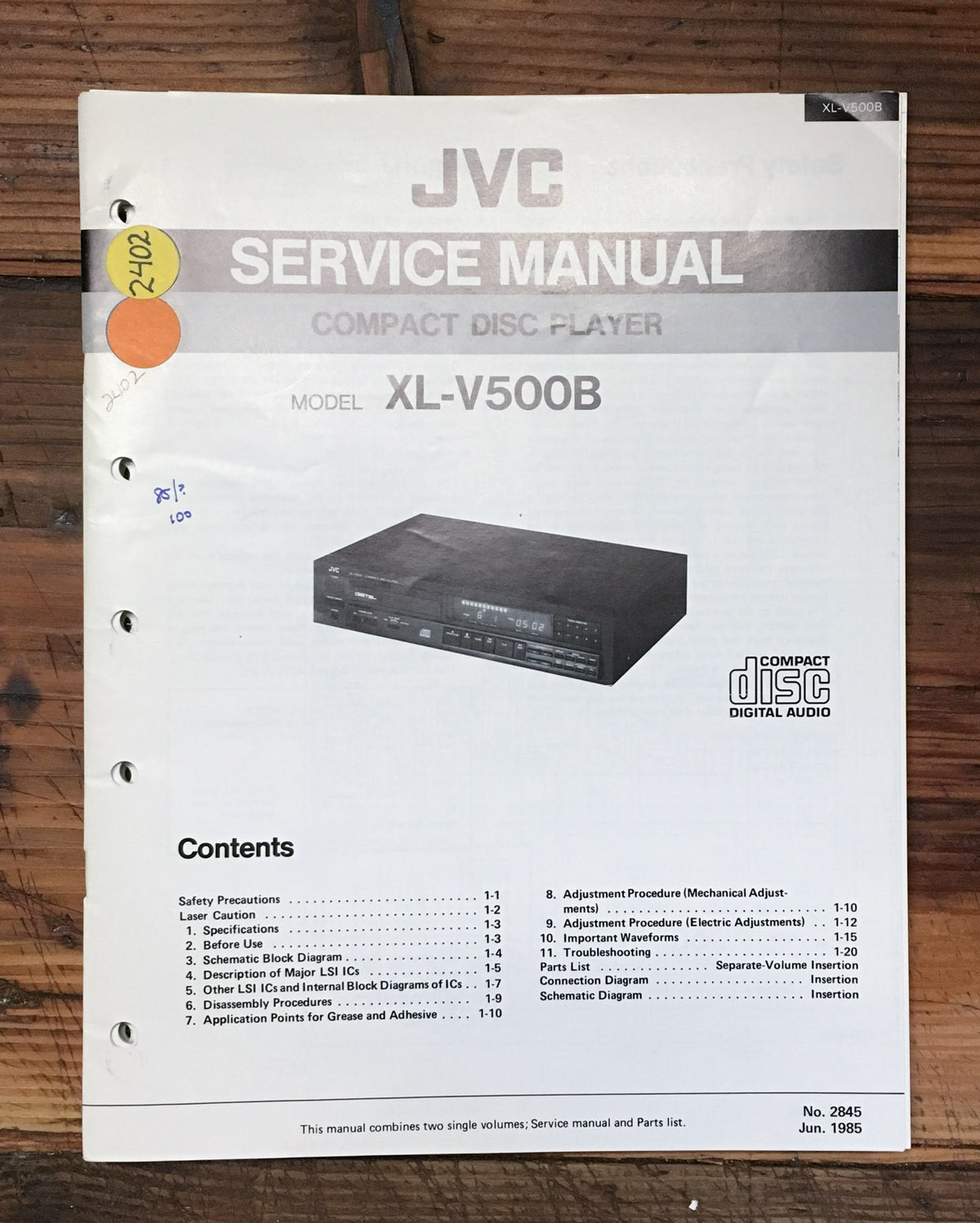 JVC XL-V500B CD Player Service Manual *Original*