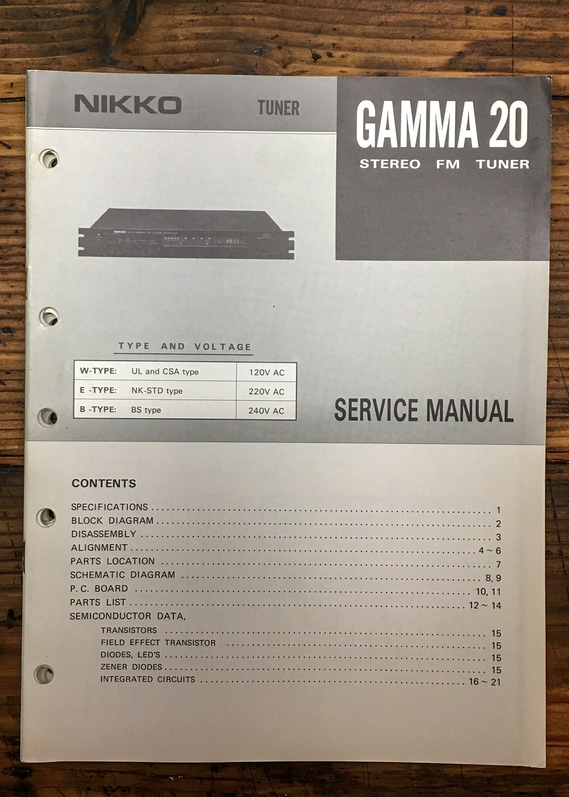 Nikko Gamma 20 Tuner Service Manual *Original*