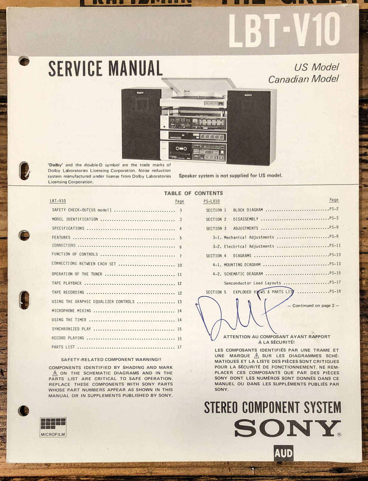 Sony LBT-V10 Stereo Service Manual *Original*