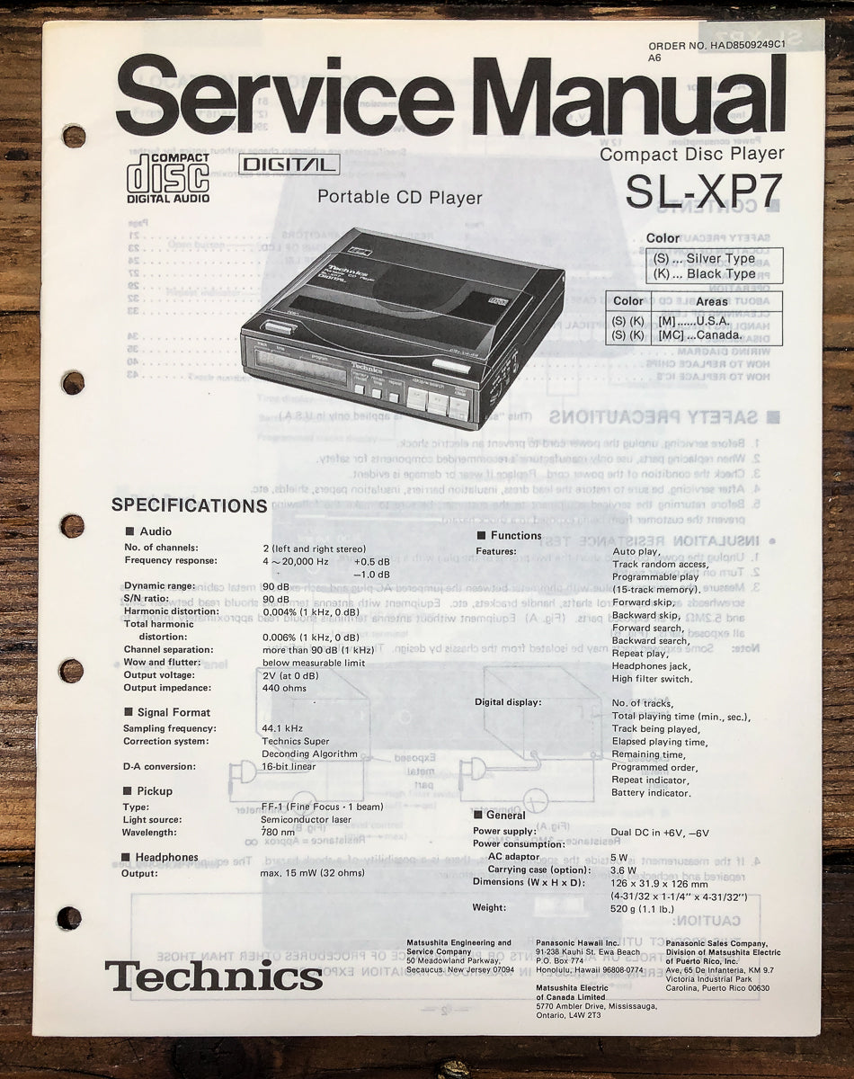 Technics SL-XP7 CD Player Service Manual *Original*