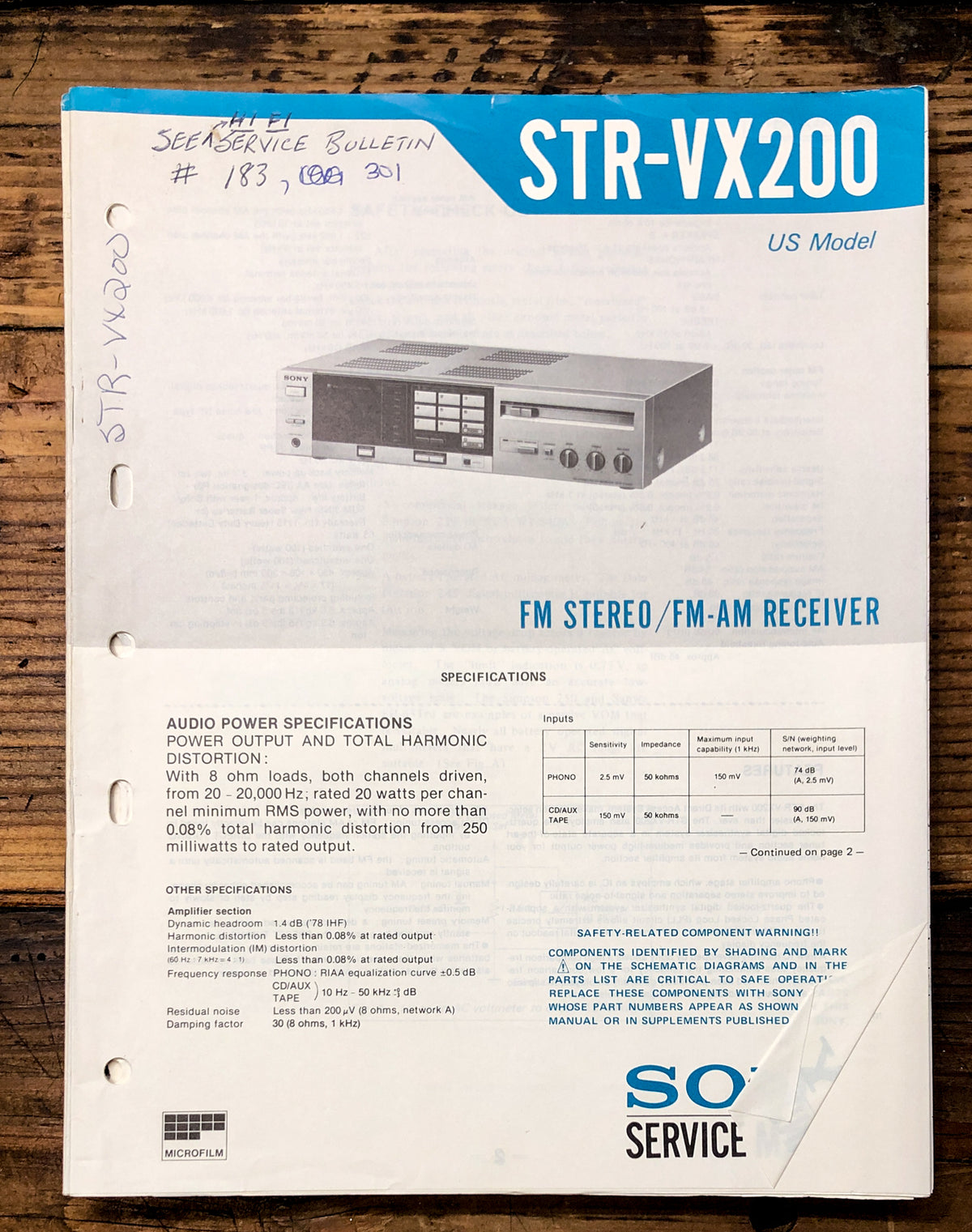 Sony STR-VX200 Receiver Service Manual *Original*