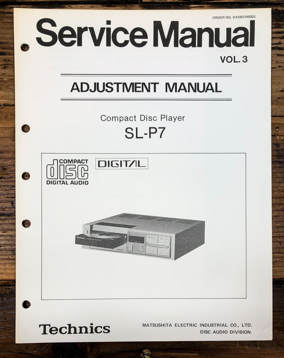 Technics SL-P7 CD Player Adjustment Manual *Original*