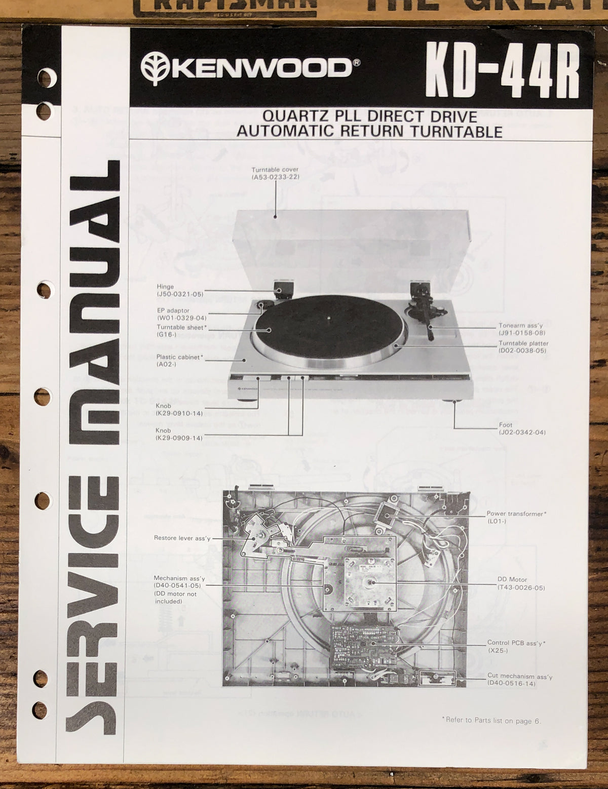 Kenwood KD-44R Record Player / Turntable Service Manual *Original*