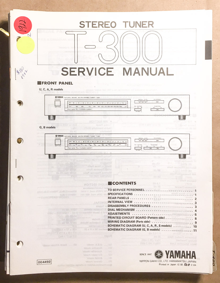 Yamaha T-300 Tuner Service Manual *Original*