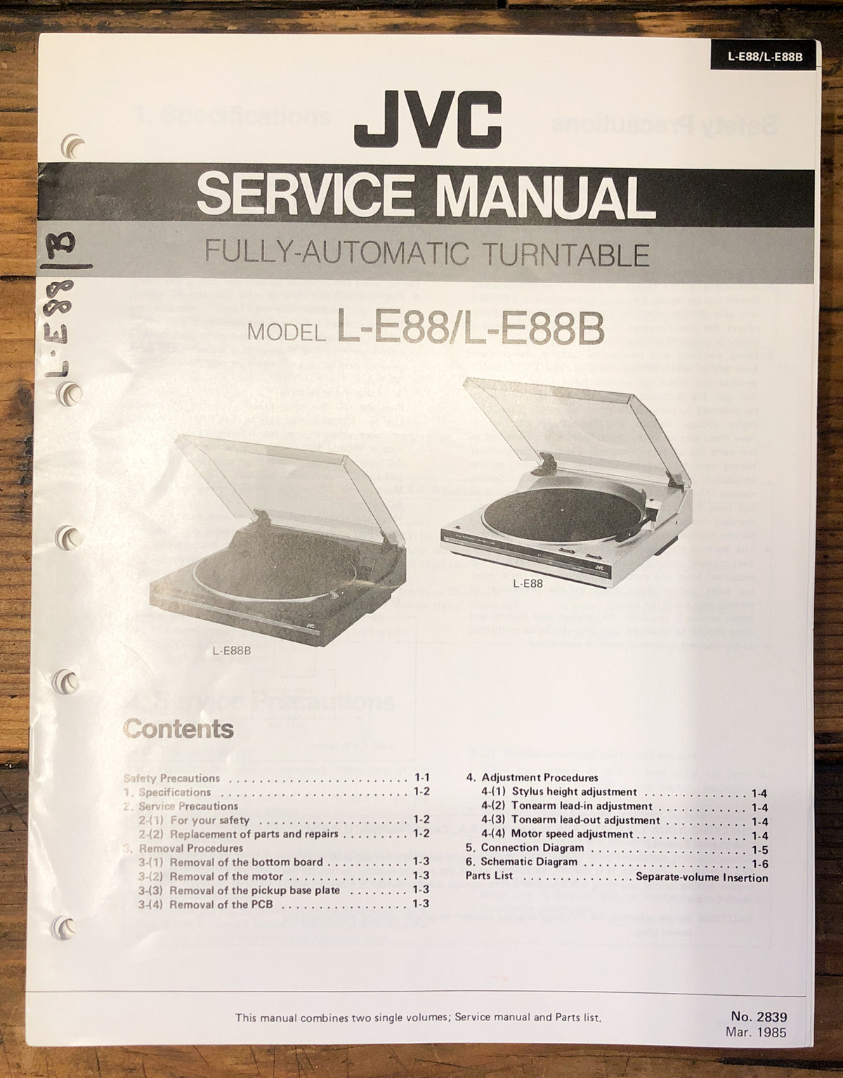 JVC L-E88 L-E88B Record Player / Turntable Service Manual *Original*