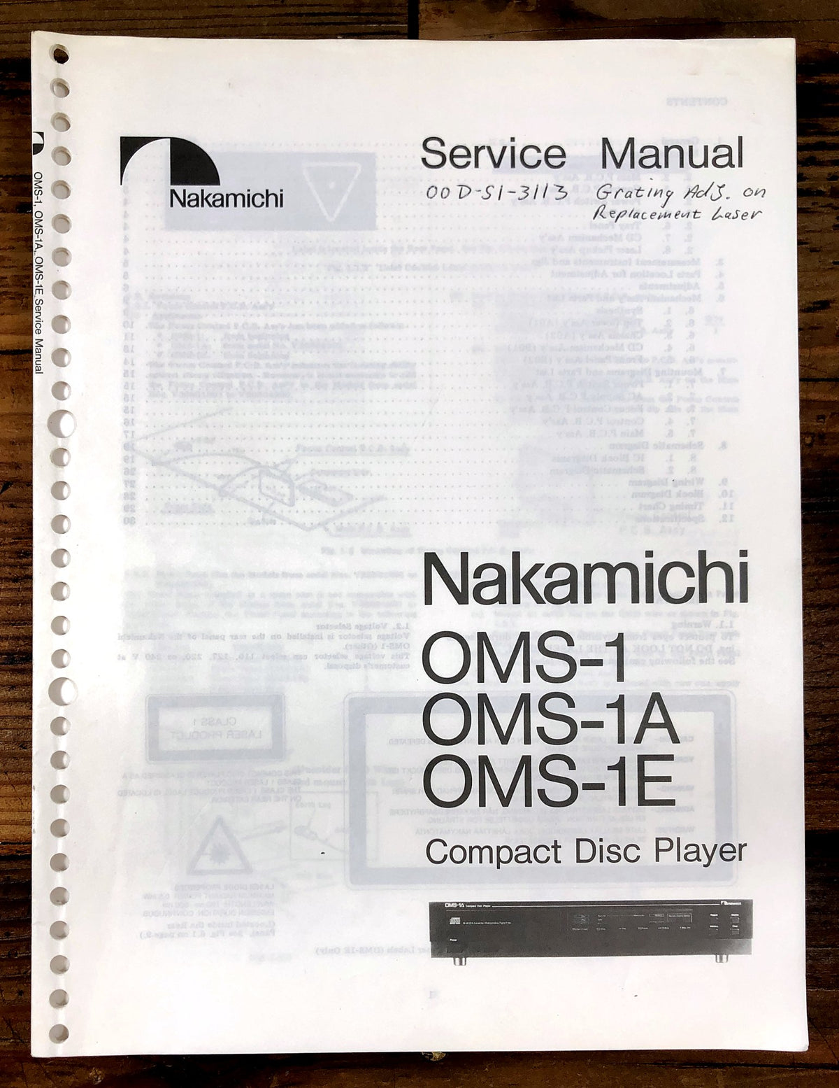 Nakamichi OMS-1 OMS-1A OMS-1E Compact Disc Player Service Manual *Original*