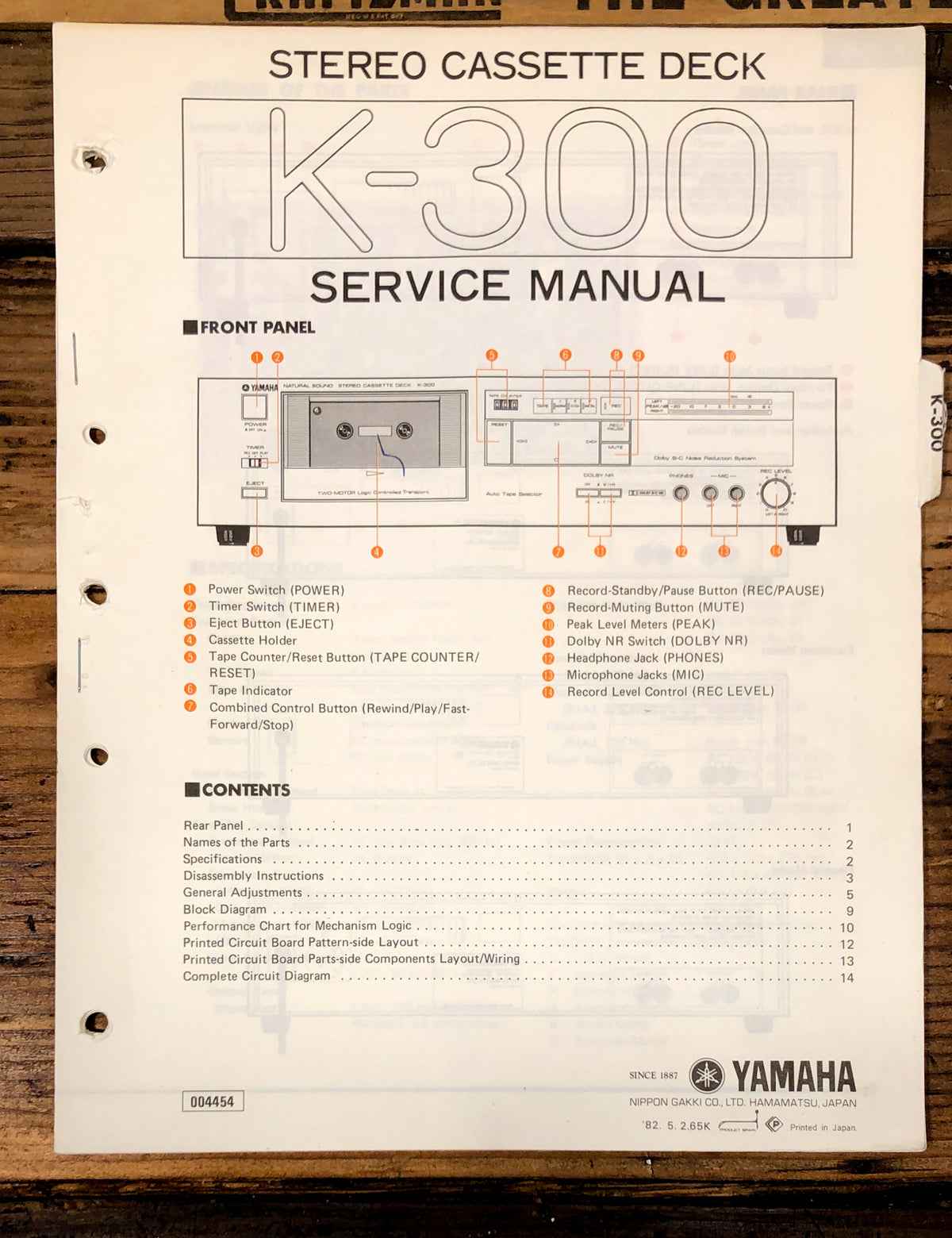 Yamaha K-300 Cassette Service Manual *Original*