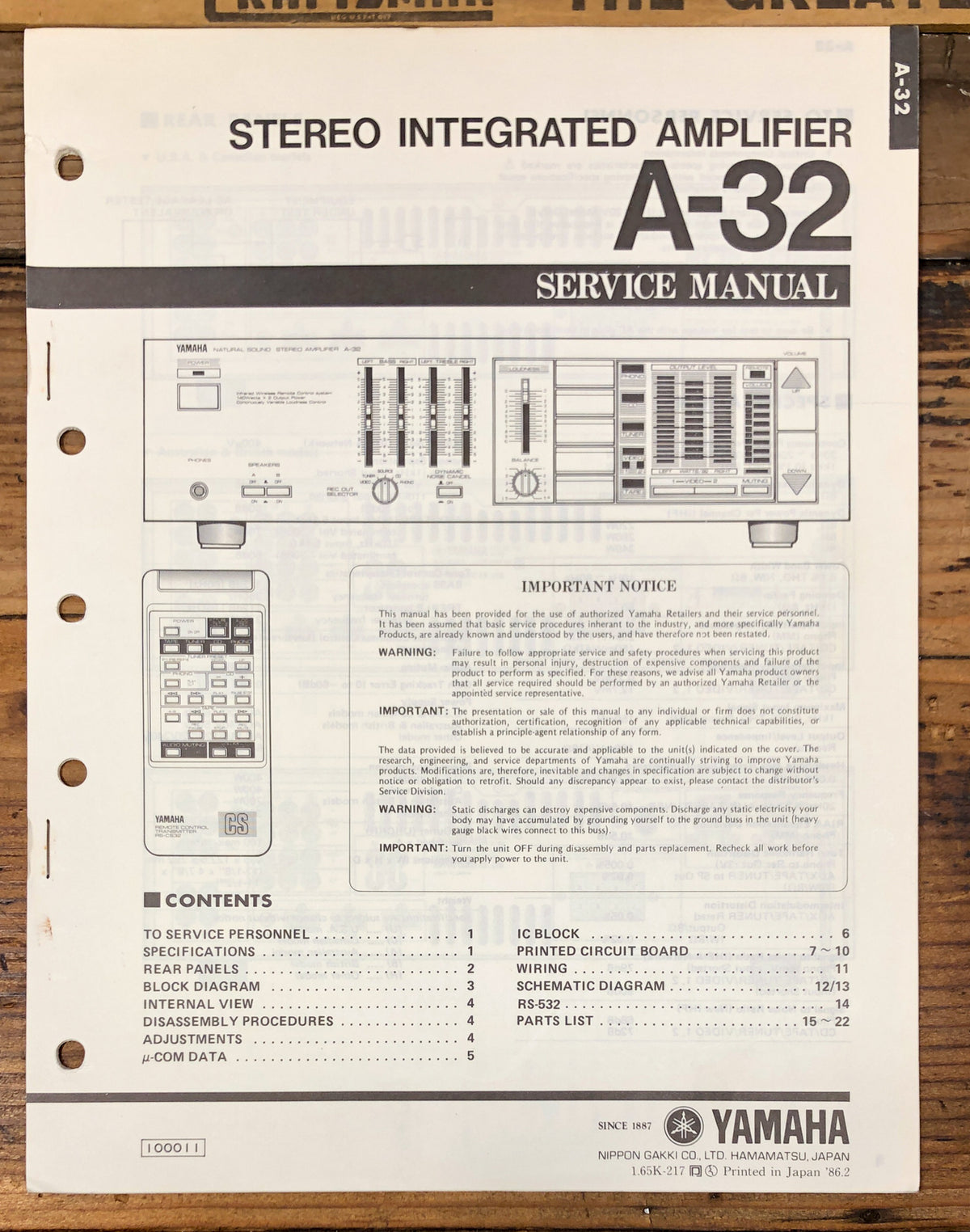 Yamaha A-32 Amplifier Service Manual *Original*