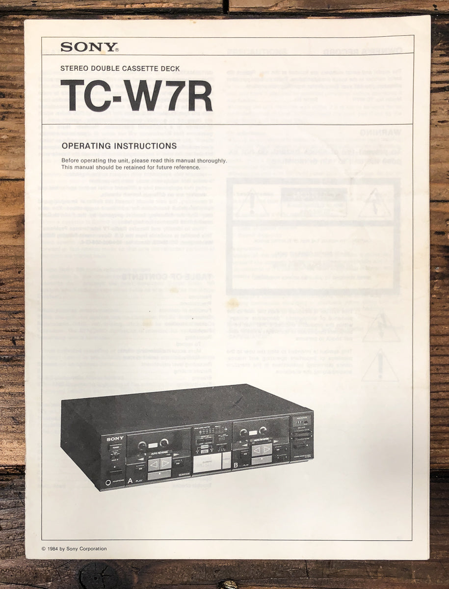 Sony TC-W7R Cassette Owners / User Manual *Original*