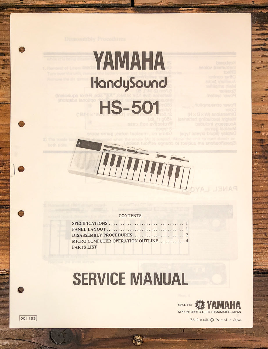 Yamaha HS-501 HandySound Service Manual *Original*