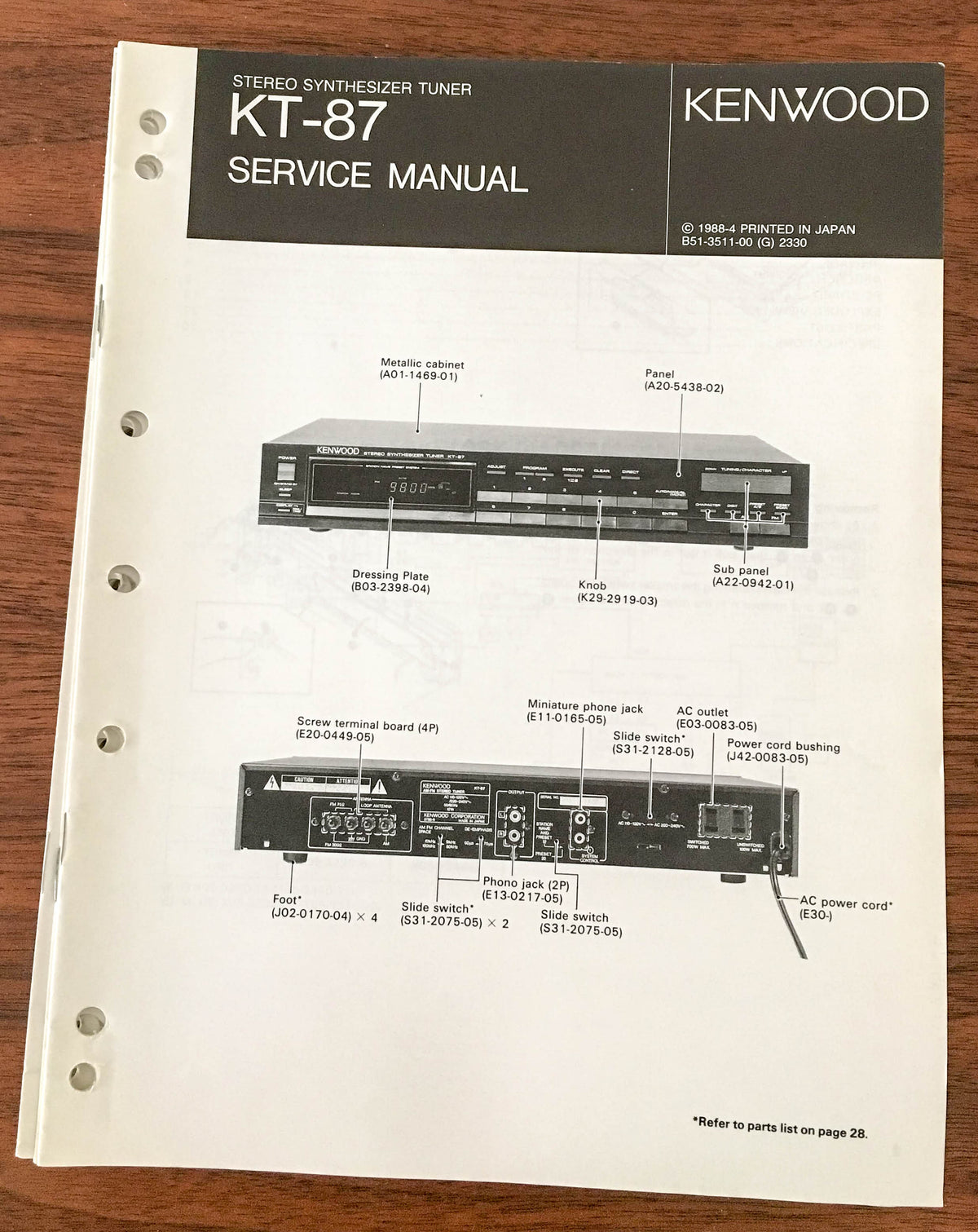 Kenwood KT-87 TUNER Service Manual *Original*