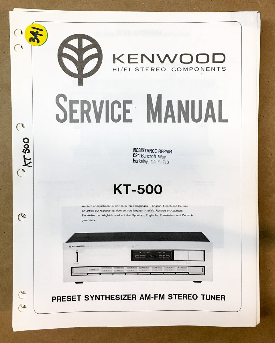 Kenwood KT-500 Tuner Service Manual *Original*