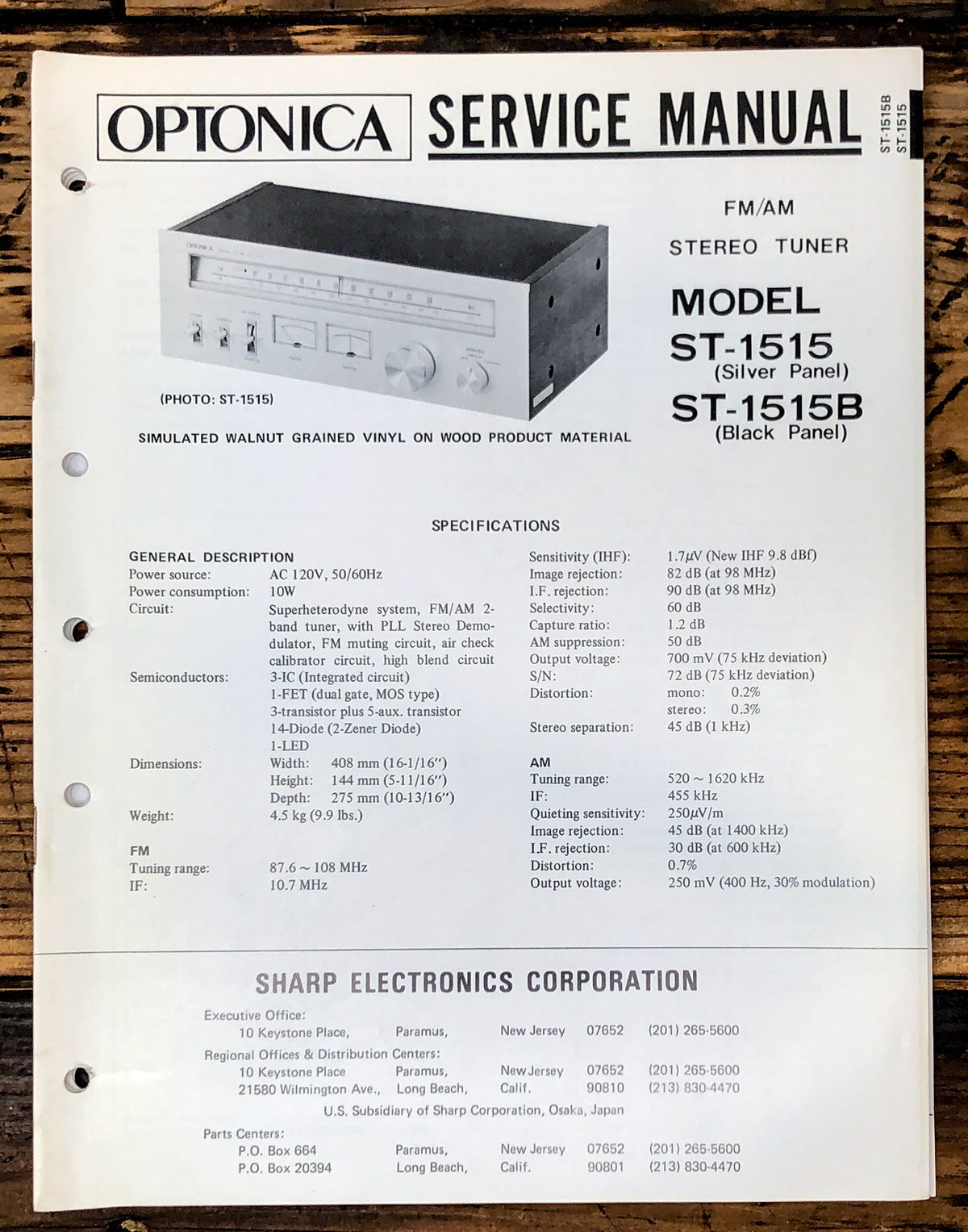 Sharp ST-1515 ST-1515B Tuner Service Manual *Original*