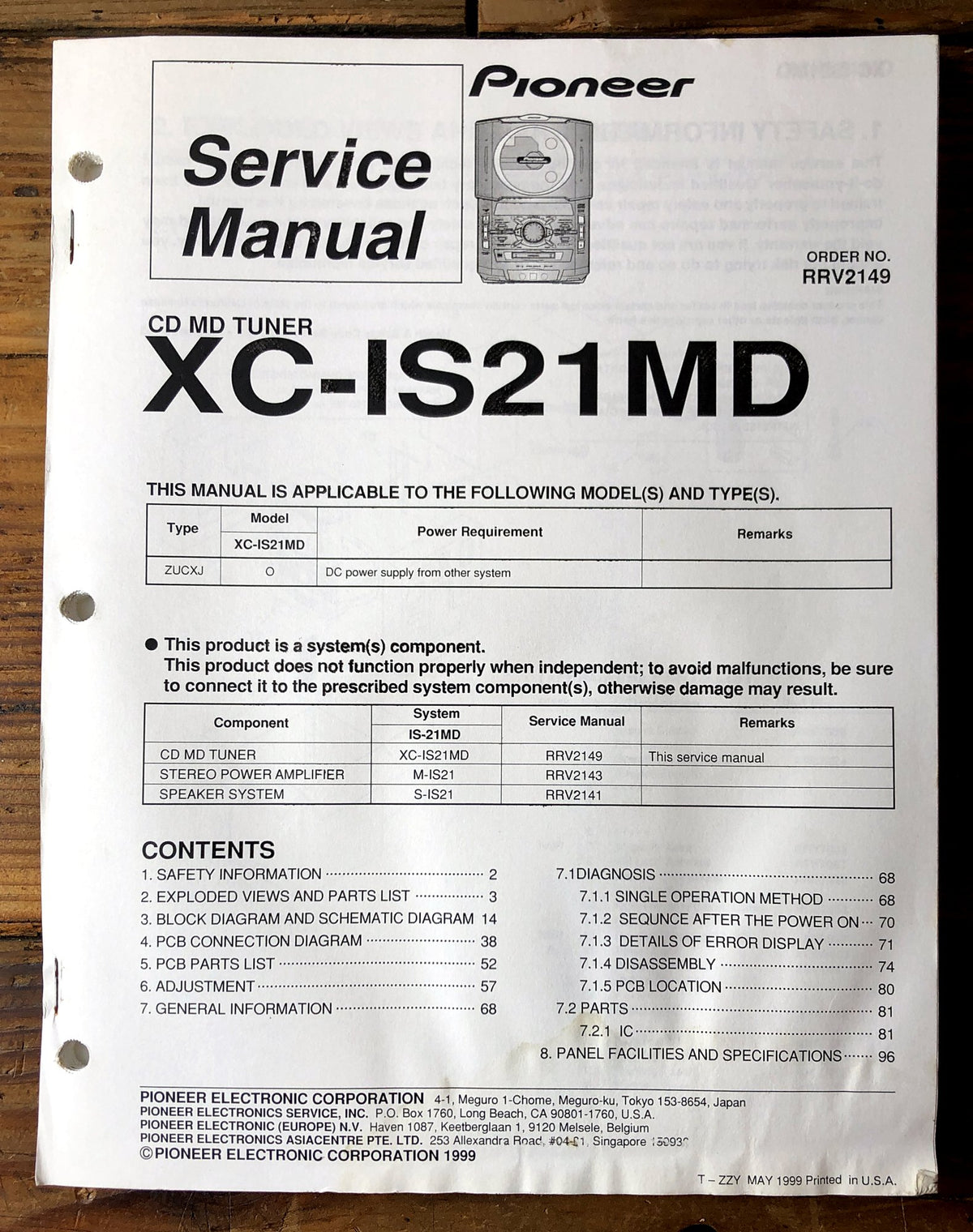 Pioneer XC-IS21MD CD MD Tuner Service Manual *Original*