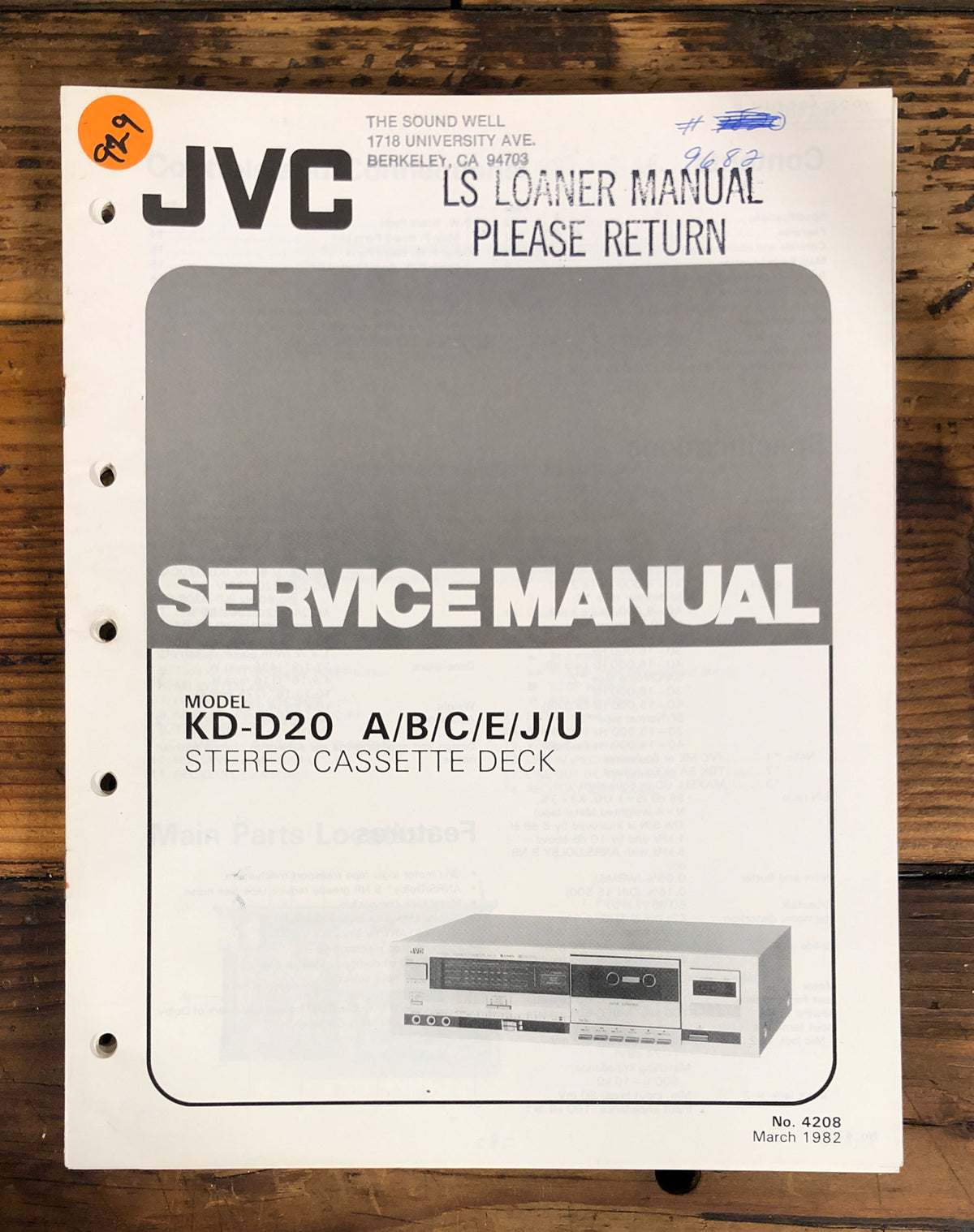 JVC KD-D20 Cassette Service Manual *Original*