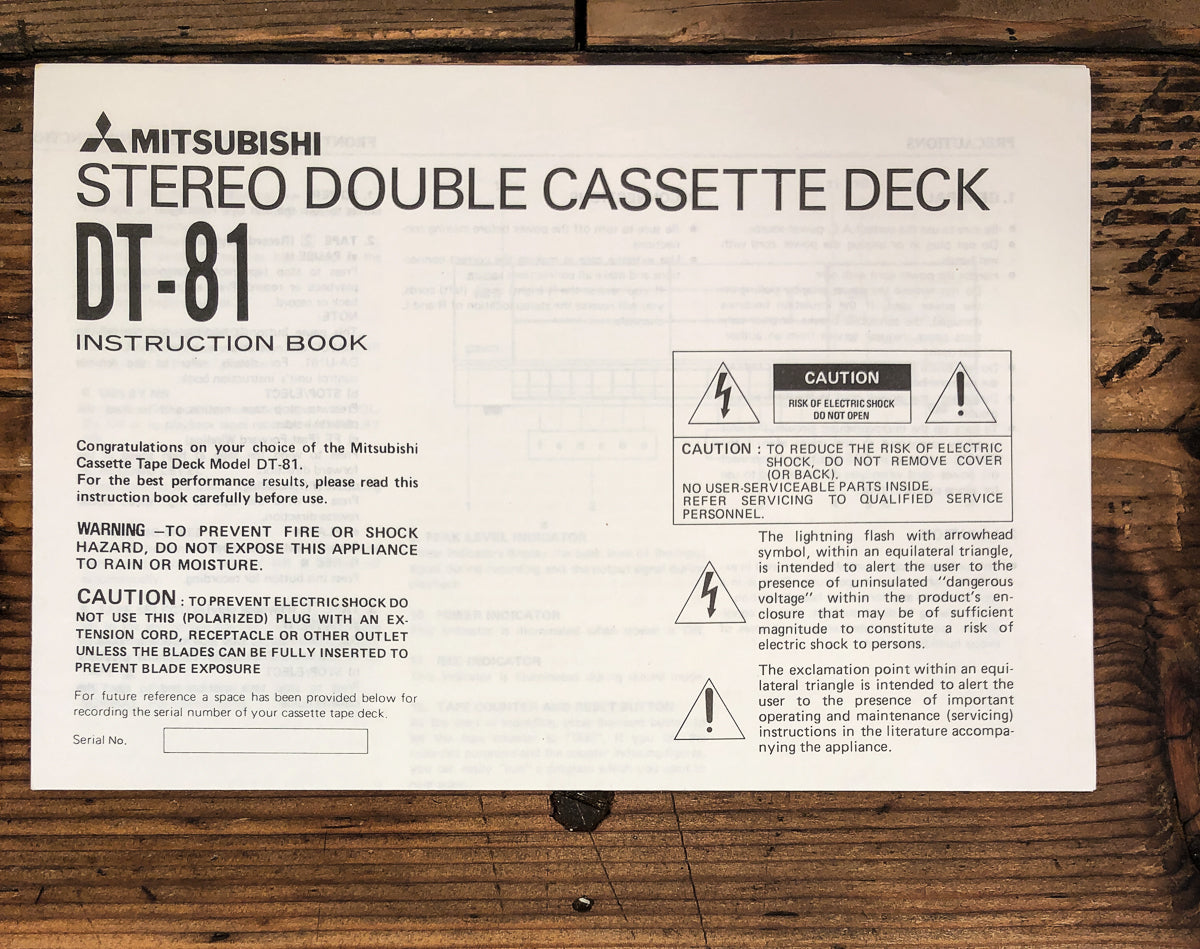 Mitsubishi DT-81 Cassette Owners / User Manual *Original*