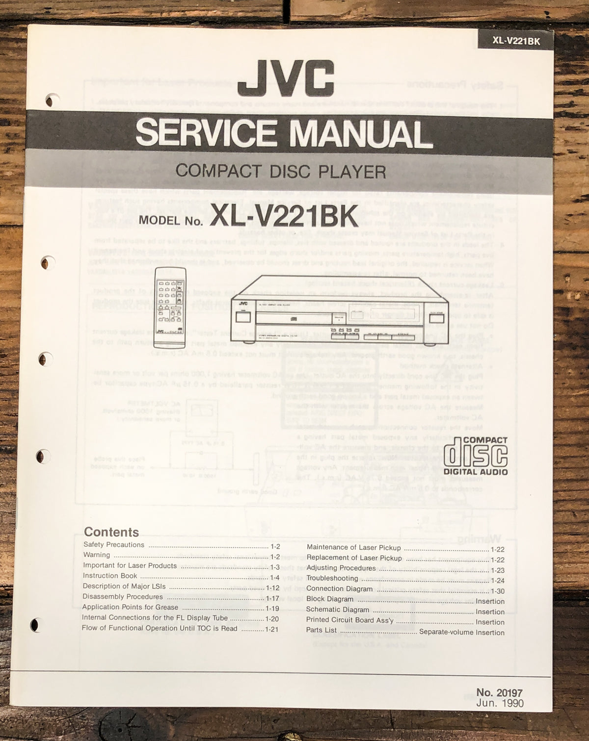 JVC XL-V221 BK CD Player Service Manual *Original*