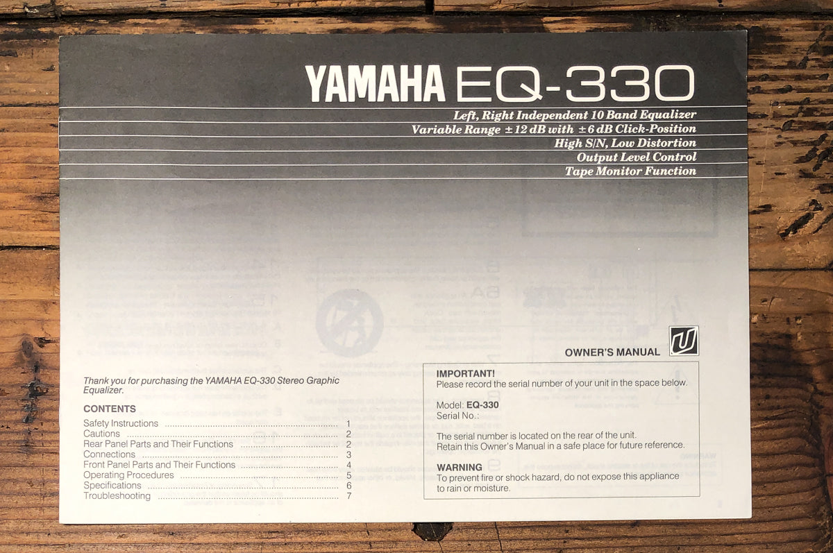 Yamaha EQ-330 Equalizer Owners / User Manual *Original*