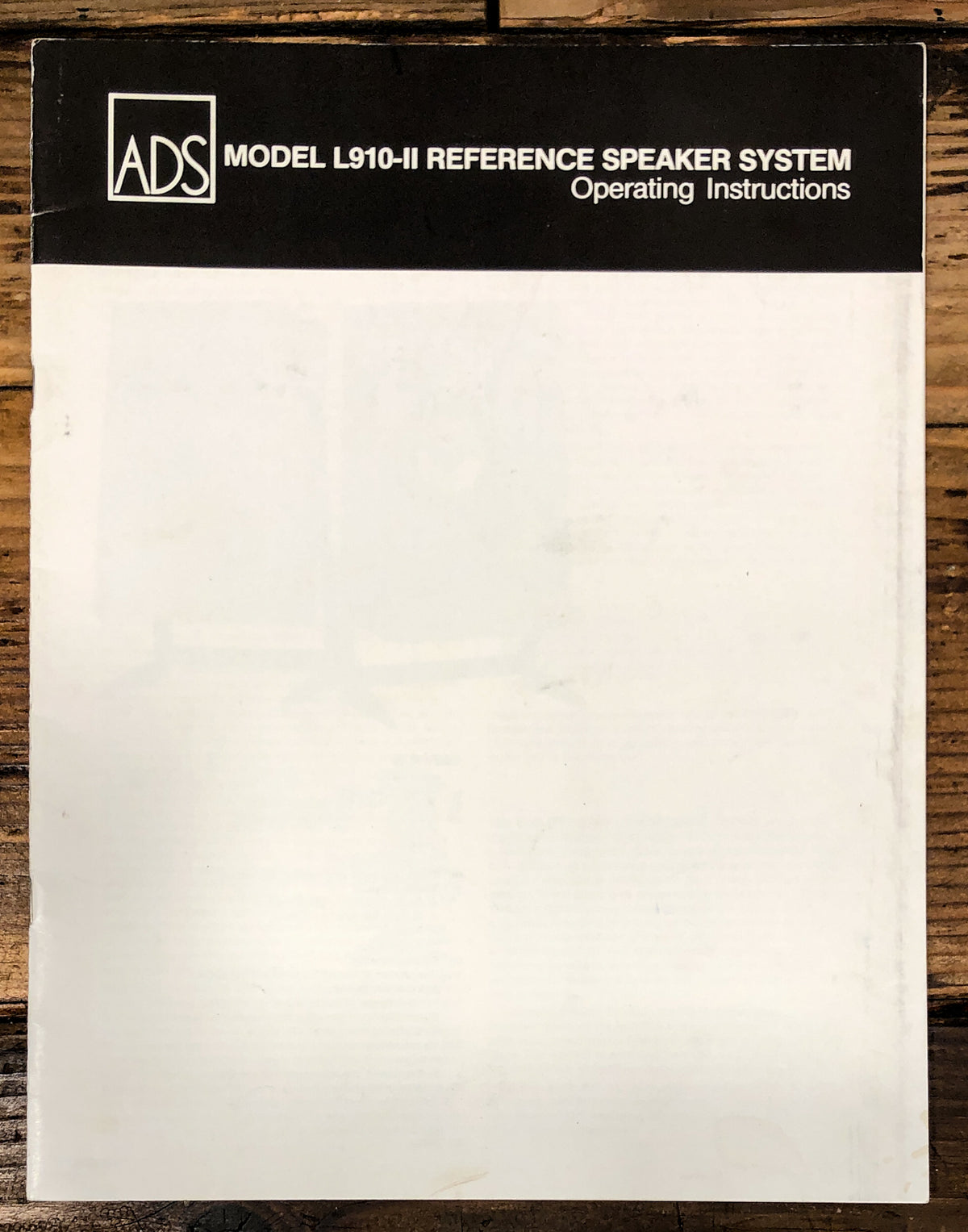 ADS Model L910 MK2 II Speaker Owners / User Manual *Original*