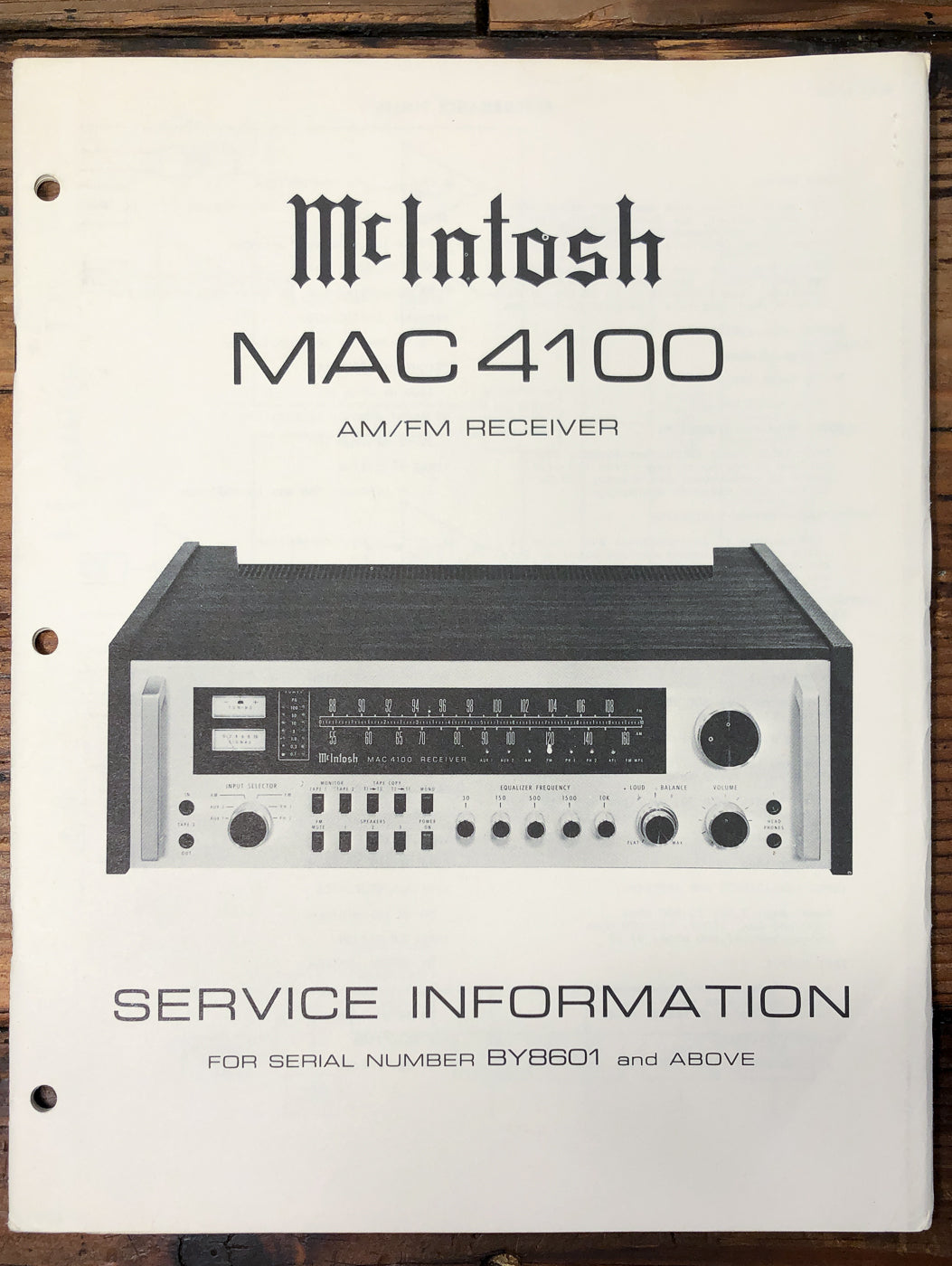McIntosh MAC 4100 Receiver BY8601+ Service Manual *Original*