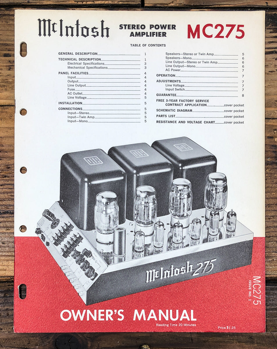 McIntosh MC-275 MC-275 Amplifier Owners / User Manual *Original*