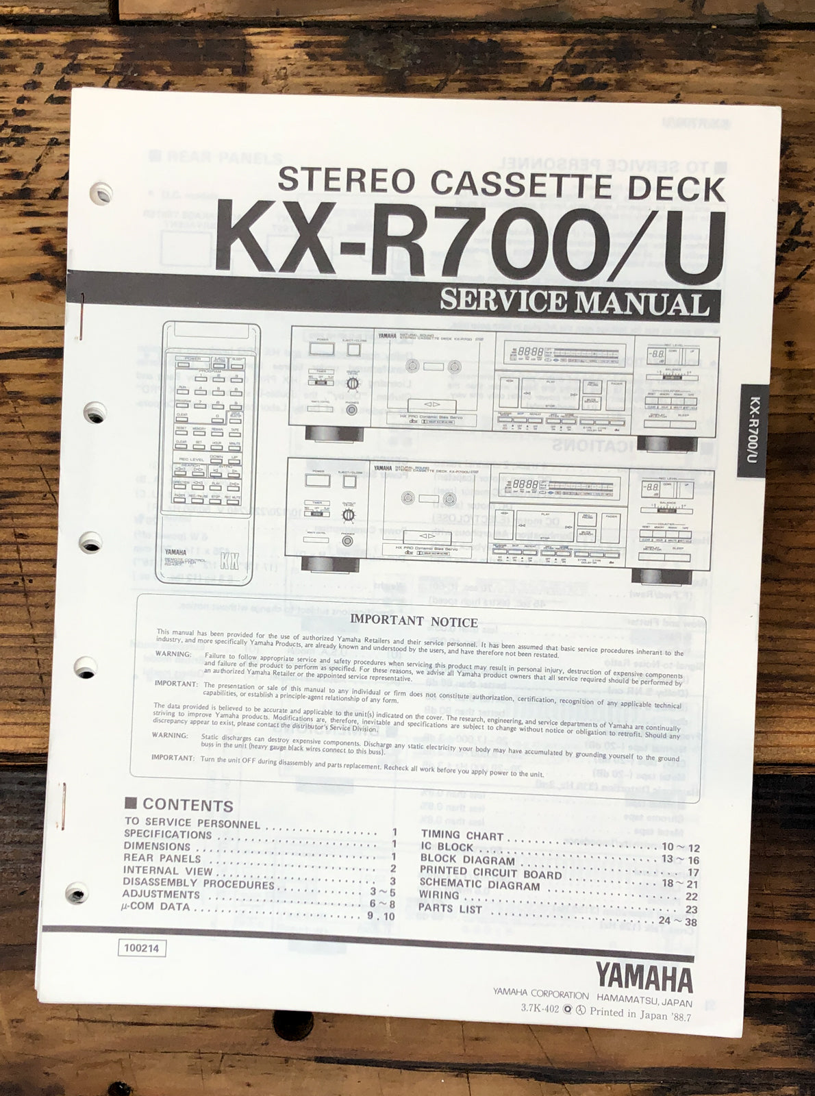 Yamaha KX-R700 KX-R700U Cassette Service Manual *Original*