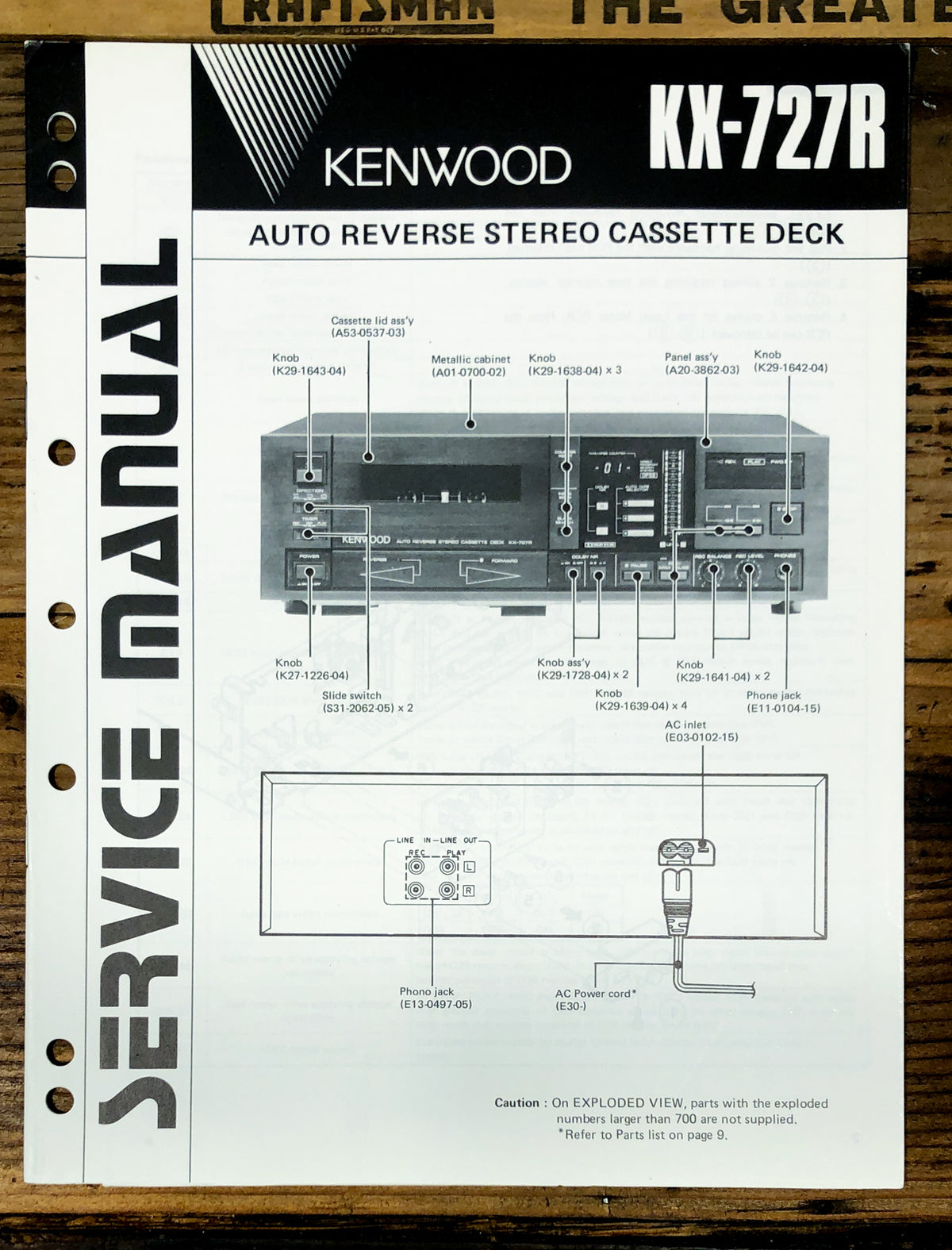 Kenwood KX-727R Cassette Service Manual *Original*