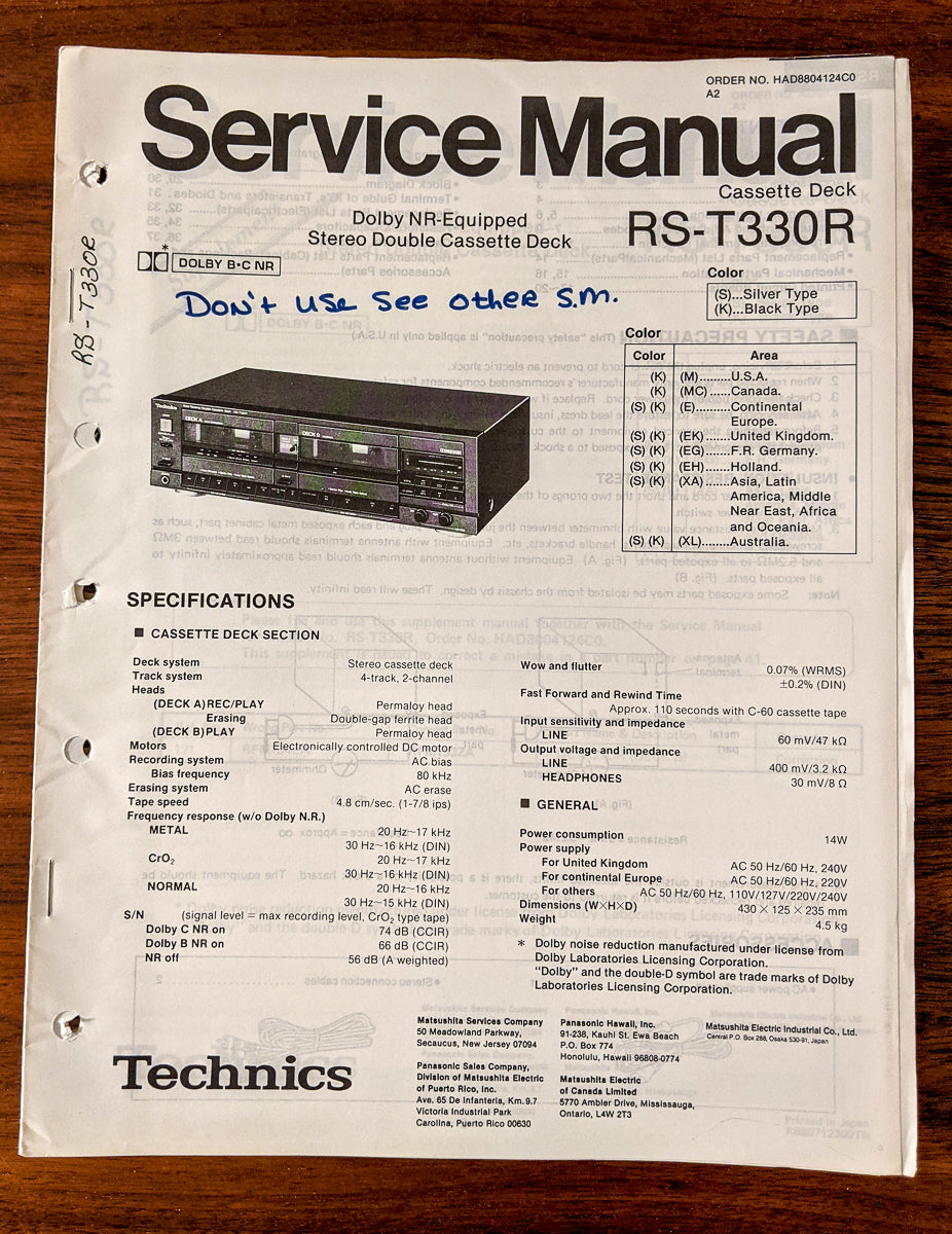 Panasonic RX-T330R Radio Cassette Service Manual *Original*