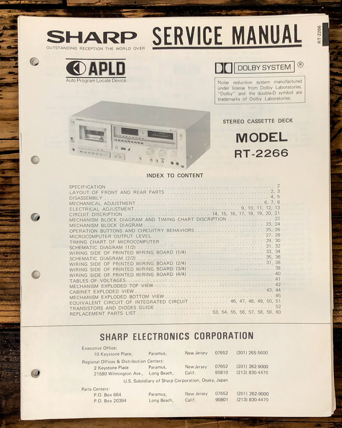 Sharp RT-2266 Cassette Service Manual *Original*