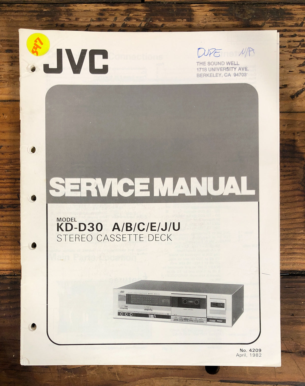 JVC KD-D30 Cassette Service Manual *Original*